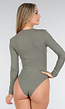 Olijfgroene Body met Lange Mouwen en Stretch
