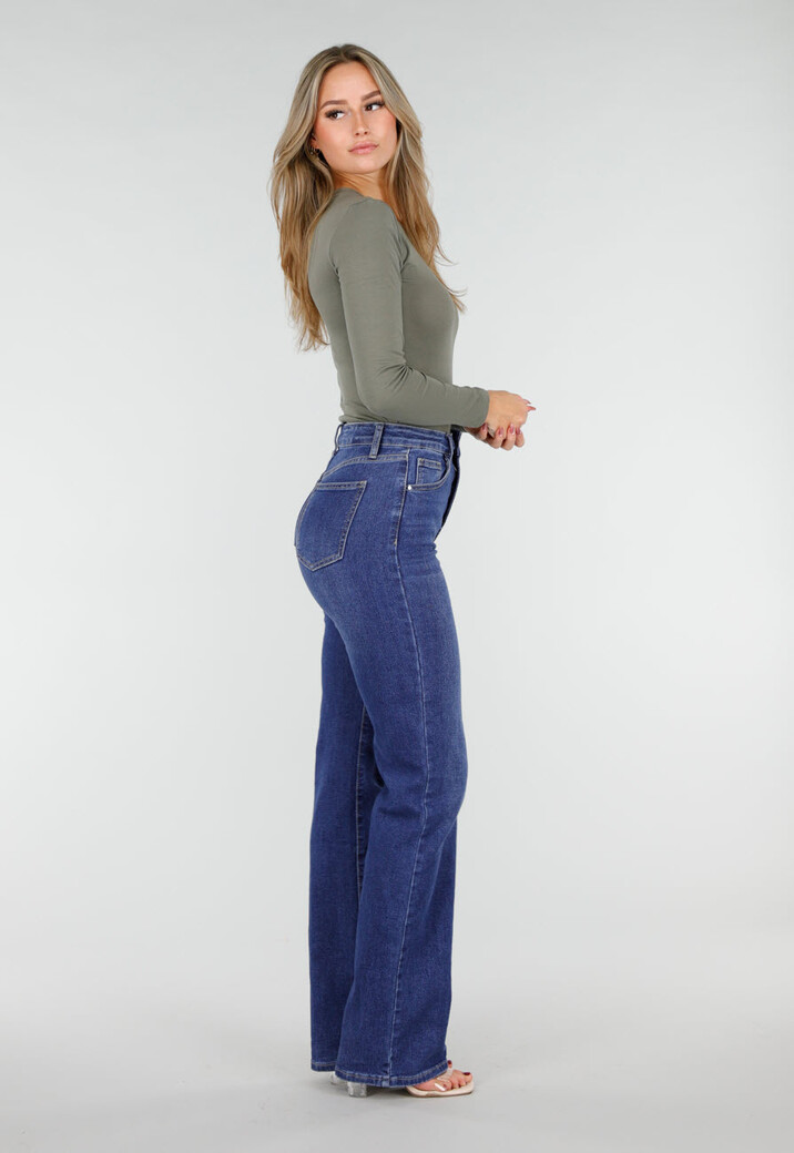 Olijfgroene Body met Lange Mouwen en Stretch