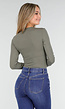 Olijfgroene Body met Lange Mouwen en Stretch