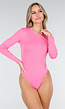Neon Roze Body met Lange Mouwen en Stretch