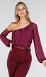 Paarse One Shoulder Top met Afneembare Mouw en Stretch