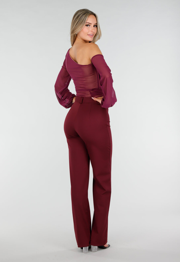 Paarse One Shoulder Top met Afneembare Mouw en Stretch