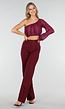 Paarse One Shoulder Top met Afneembare Mouw en Stretch