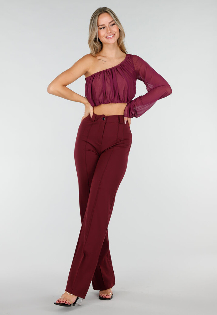 Paarse One Shoulder Top met Afneembare Mouw en Stretch