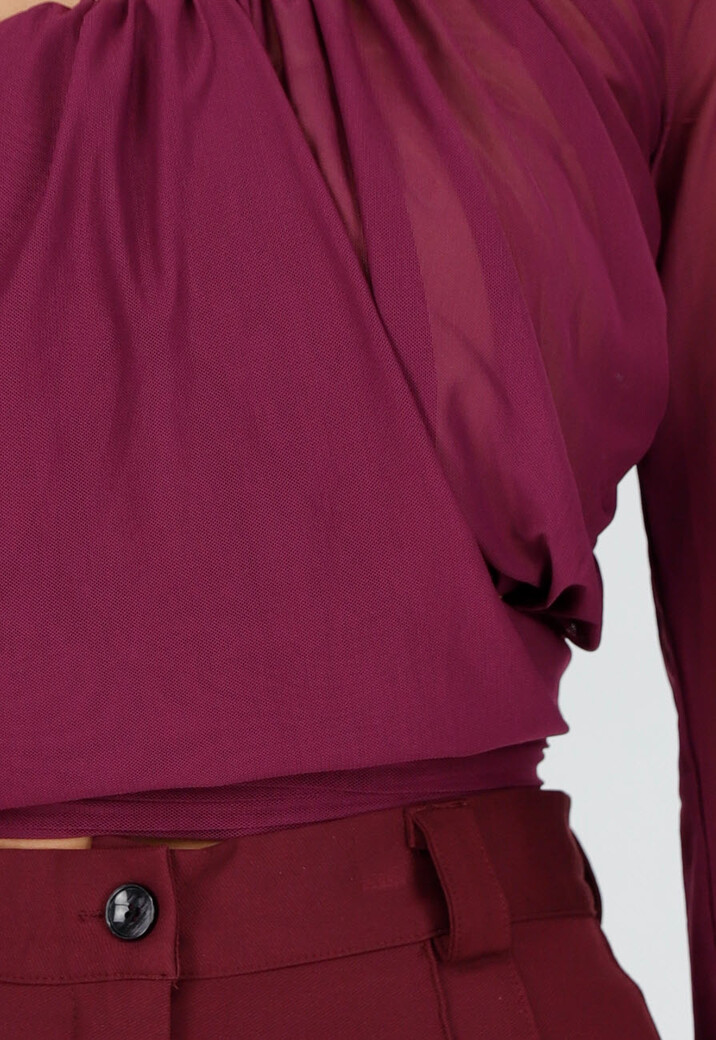 Paarse One Shoulder Top met Afneembare Mouw en Stretch