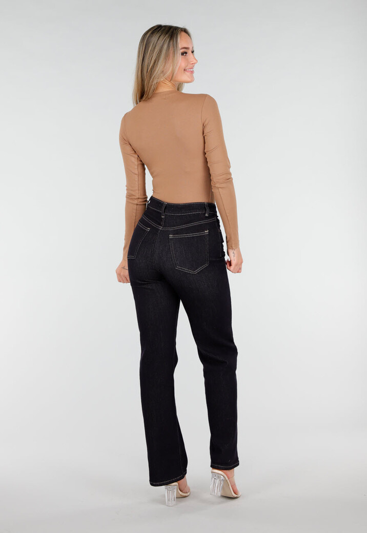 Camelbruine Rib Body met Lange Mouwen en Stretch