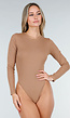 Camelbruine Rib Body met Lange Mouwen en Stretch