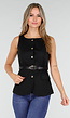 Zwarte Mouwloze Top met Knopen en Ceintuur