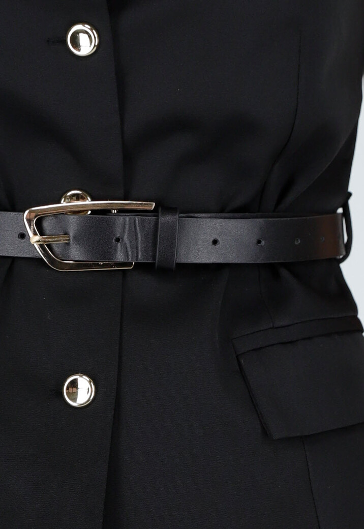 Zwarte Mouwloze Top met Knopen en Ceintuur