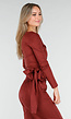 Rode Suède Look Wikkel Top met Lange Mouwen en Stretch