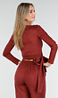 Rode Suède Look Wikkel Top met Lange Mouwen en Stretch