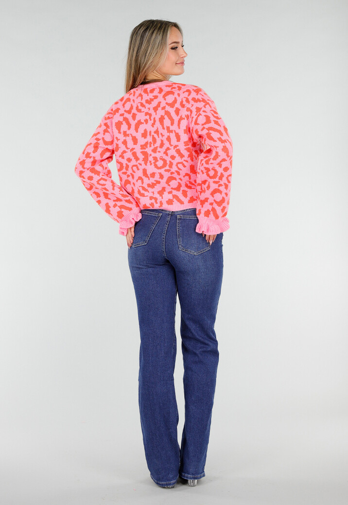 Roze Trui met Oranje Panterprint en Striksluiting