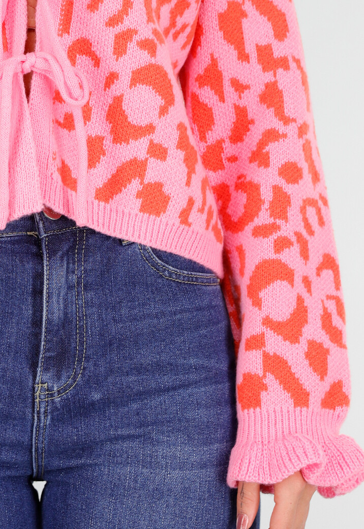 Roze Trui met Oranje Panterprint en Striksluiting