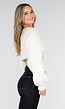 Gebroken Witte Cropped Trui met Ballonmouwen en  V-Hals