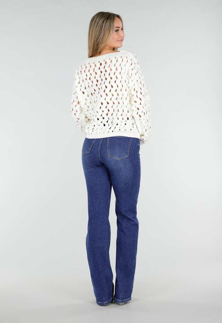 Witte Grof Gebreide Trui met Open Gevlochten Patroon