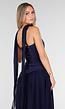 Donkerblauwe Strapless Maxi Stretch Jurk met Split en Hals Sjaal