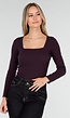 Donkerpaarse Top met Vierkante Hals en Lange Mouwen