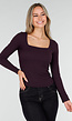 Donkerpaarse Top met Vierkante Hals en Lange Mouwen