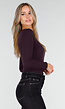 Donkerpaarse Top met Vierkante Hals en Lange Mouwen