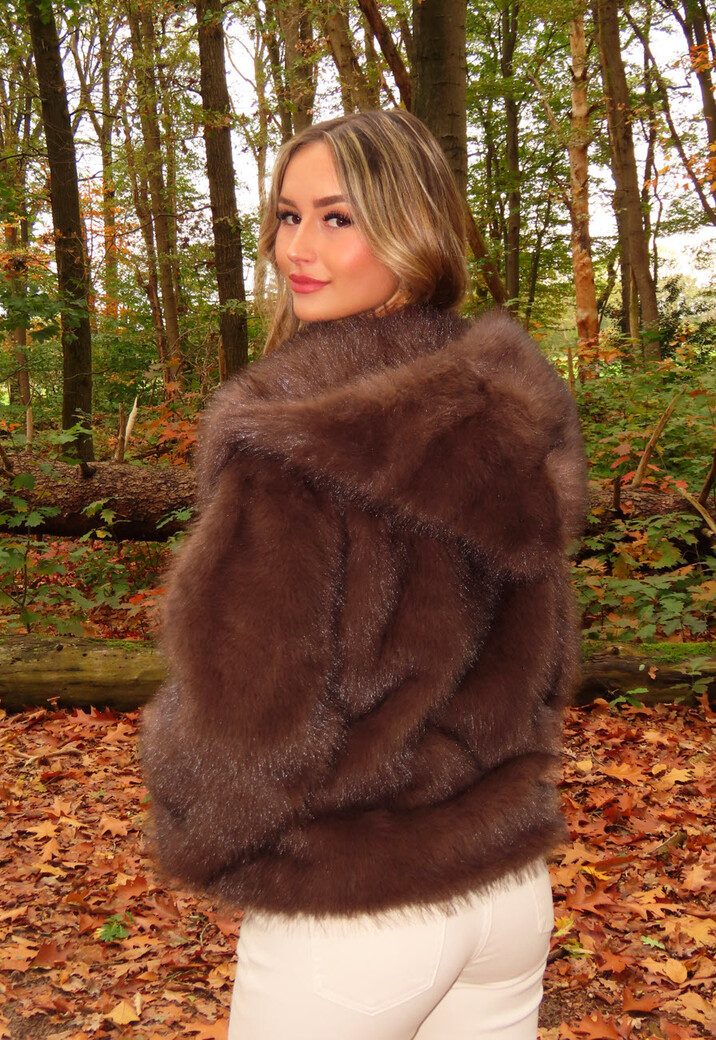 Bruine Faux Fur Jas met Capuchon