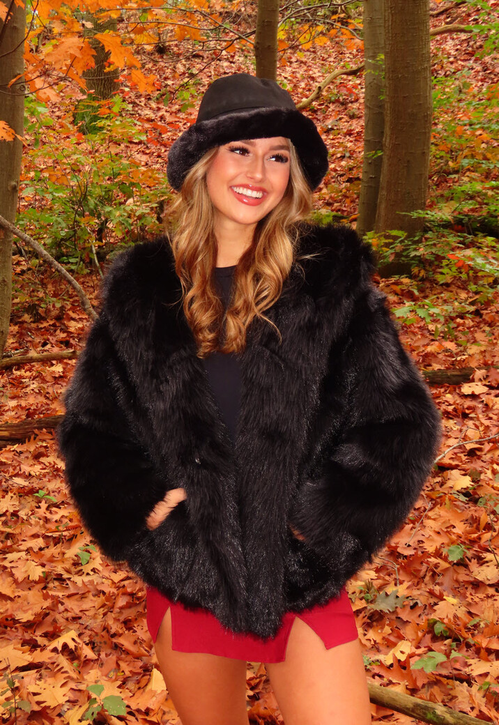 Zwarte Faux Fur Jas met Capuchon
