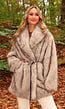 Beige Imitatiebont Jas met Ceintuur