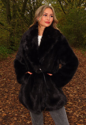 Zwarte Bontjas met Riem
