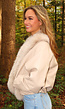 Beige Lederlook Jas Met Faux Fur