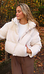 Witte Teddy Pufferjas met Capuchon en Hoge Kraag
