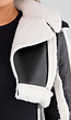 Zwart Wit Cropped Bontjack met Imitatieleer en Sherpa Afwerking