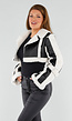 Zwart Wit Cropped Bontjack met Imitatieleer en Sherpa Afwerking