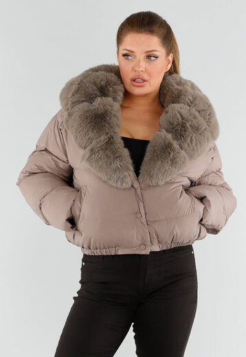 Taupe Bont Pufferjas