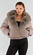 Taupe Pufferjas met Brede Imitatiebontkraag