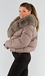 Taupe Pufferjas met Brede Imitatiebontkraag