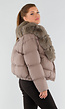 Taupe Pufferjas met Brede Imitatiebontkraag