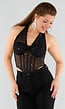 Zwarte Mesh Korset Top met Glitters
