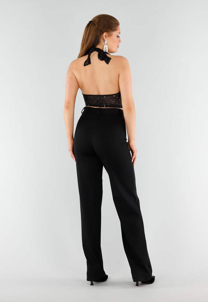 Zwarte Mesh Korset Top met Glitters en Beugels