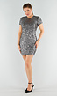 Zilverkleurige Pailletten Jurk met Korte Mouwen