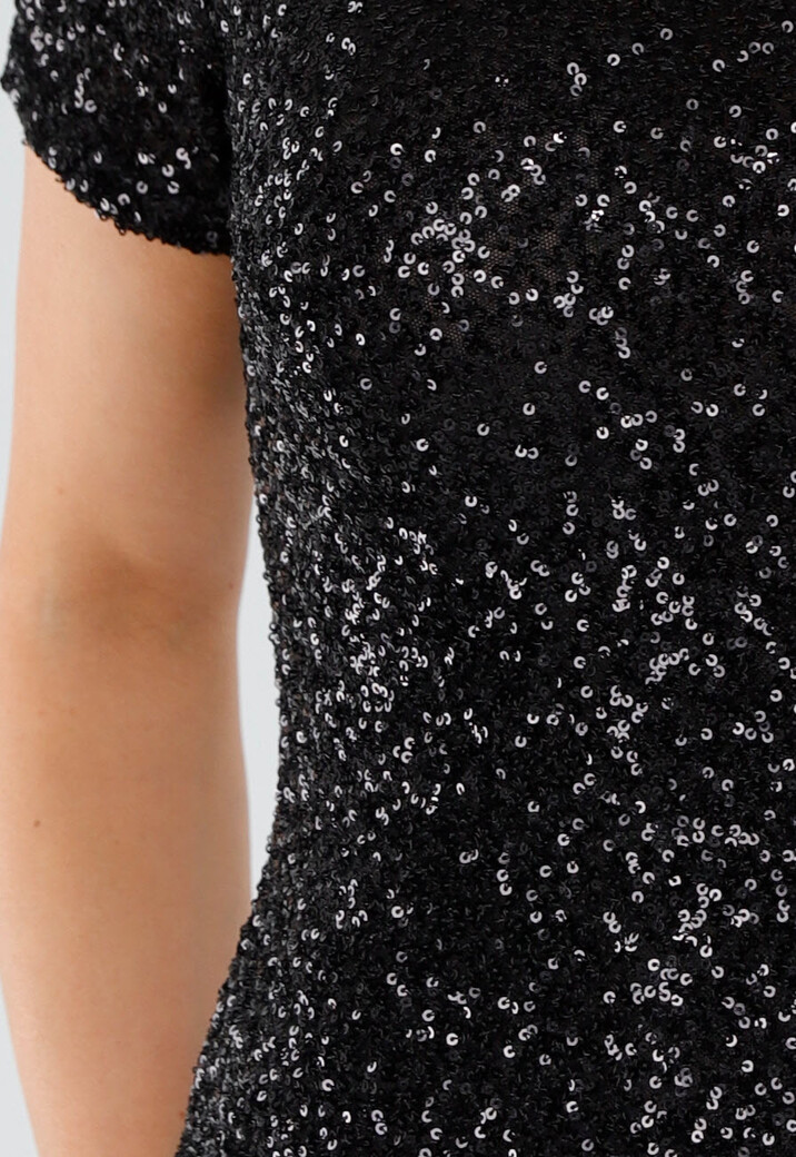 Zwarte Pailletten Jurk met Korte Mouwen