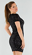 Zwarte Pailletten Jurk met Korte Mouwen