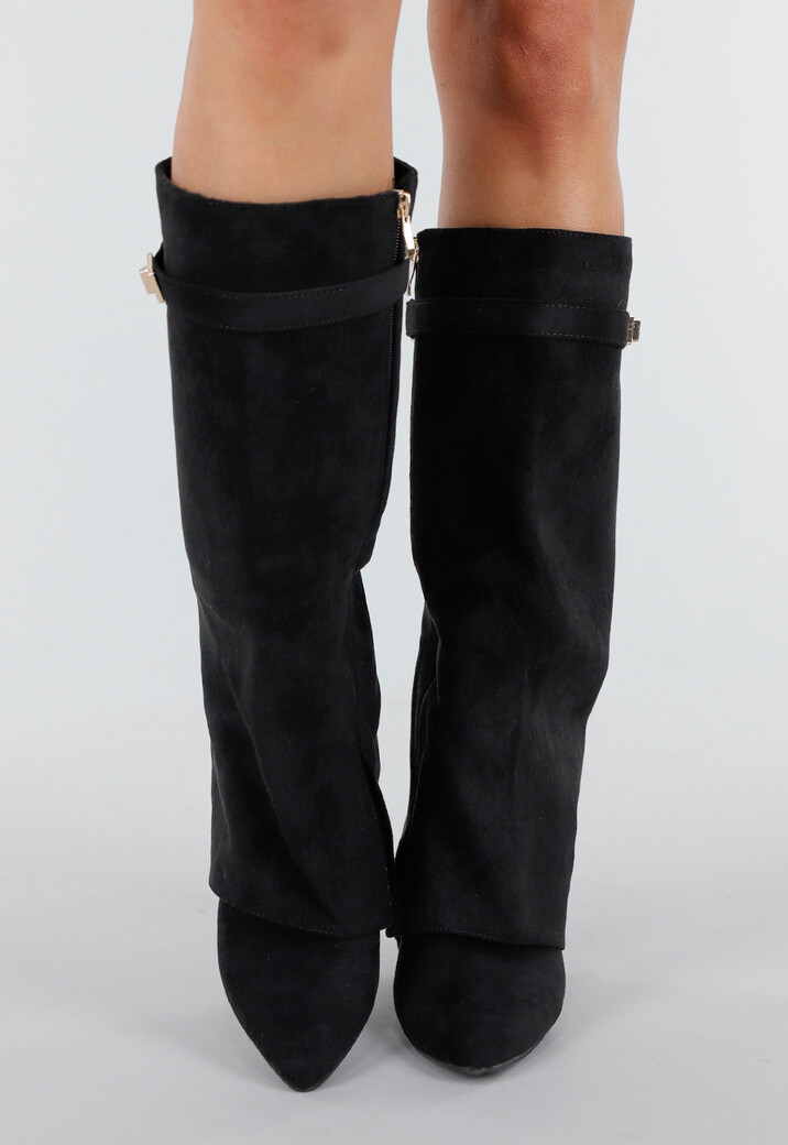 Zwarte Suède Laarzen met Goudkleurig Detail