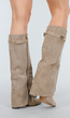 Beige Suède-look Hoge Laarzen met Bandje en Puntneus