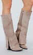 Beige Suède-look Hoge Laarzen met Split en Hak