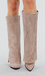 Beige Suède-look Hoge Laarzen met Split en Hak