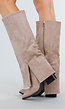 Beige Suède-look Hoge Laarzen met Split en Hak