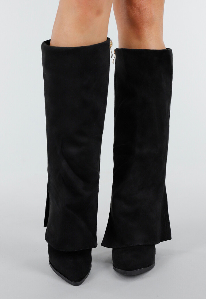 Zwarte Suède Laarzen met Split en Hak