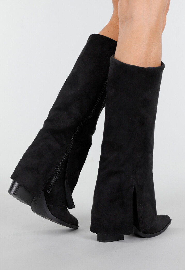 Zwarte Suède Laarzen met Split en Hak