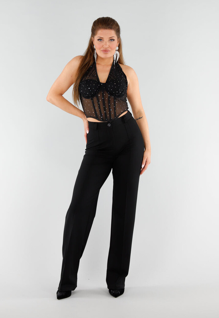 Zwarte Fluwelen Pumps met Lage Hak