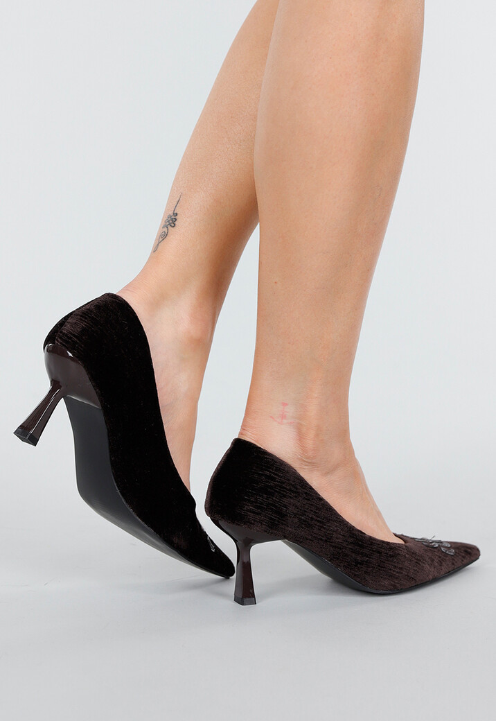 Donkerbruine Pumps met Fluwelen Structuur