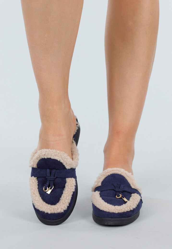 Navy Boucle Instappers met Gouden Detail